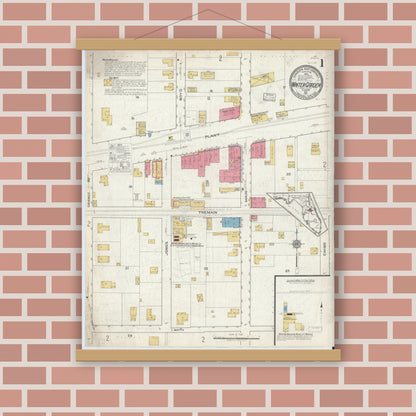 Old map wall art mockup — magnetic wood frame on brick wall — Sanborn Fire Insurance Map from Winter Garden, Orange County, Florida (1917), Sheet #0001