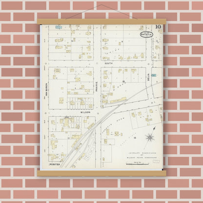 Old map wall art mockup — magnetic wood frame on brick wall — Sanborn Fire Insurance Map from Batavia, Kane County, Illinois (1891), Sheet #0010