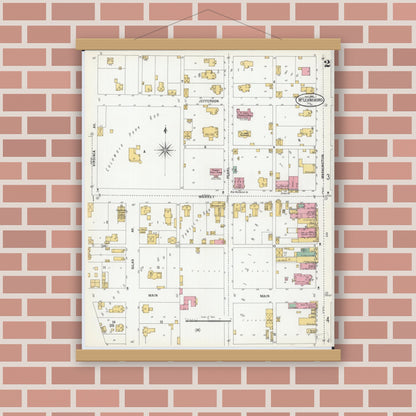 Old map wall art mockup — magnetic wood frame on brick wall — Sanborn Fire Insurance Map from Mcleansboro, Hamilton County, Illinois (1900), Sheet #0002