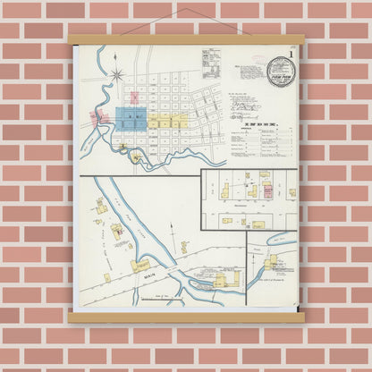 Old map wall art mockup — magnetic wood frame on brick wall — Sanborn Fire Insurance Map from Paw Paw, Van Buren County, Michigan (1892) - Complete Map Set
