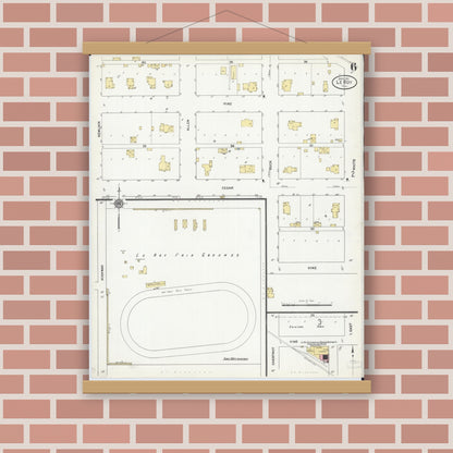 Old map wall art mockup — magnetic wood frame on brick wall — Sanborn Fire Insurance Map from Leroy, McLean County, Illinois (1911), Sheet #0006