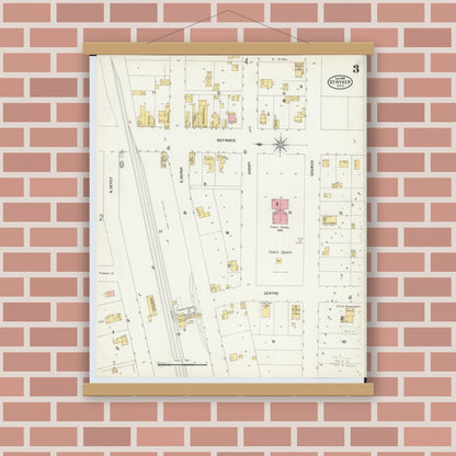 Old map wall art mockup — magnetic wood frame on brick wall — Sanborn Fire Insurance Map from Stryker, Williams County, Ohio (1899), Sheet #0003