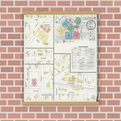 Old map wall art mockup — magnetic wood frame on brick wall — Sanborn Fire Insurance Map from Carmi, White County, Illinois (1899) - Complete Map Set