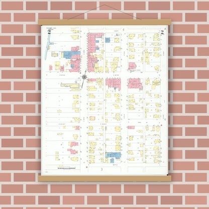 Old map wall art mockup — magnetic wood frame on brick wall — Sanborn Fire Insurance Map from Prospect, Marion County, Ohio (1946), Sheet #0002