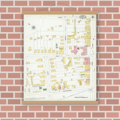 Old map wall art mockup — magnetic wood frame on brick wall — Sanborn Fire Insurance Map from Freehold, Monmouth County, New Jersey (1901), Sheet #0003