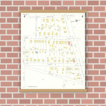 Old map wall art mockup — magnetic wood frame on brick wall — Sanborn Fire Insurance Map from Westhampton, Henrico County, Virginia (1931), Sheet #0004