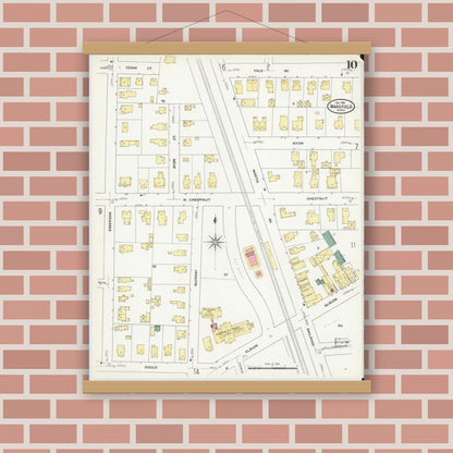Old map wall art mockup — magnetic wood frame on brick wall — Sanborn Fire Insurance Map from Wakefield, Middlesex County, Massachusetts (1909), Sheet #0010