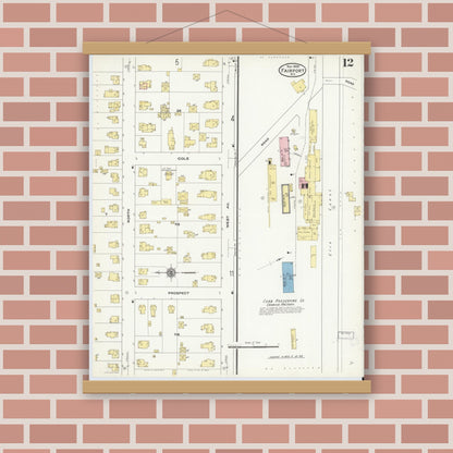 Old map wall art mockup — magnetic wood frame on brick wall — Sanborn Fire Insurance Map from Fairport, Monroe County, New York (1909), Sheet #0012
