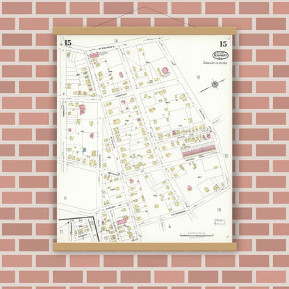 Old map wall art mockup — magnetic wood frame on brick wall — Sanborn Fire Insurance Map from Rahway, Union County, New Jersey (1923), Sheet #0015