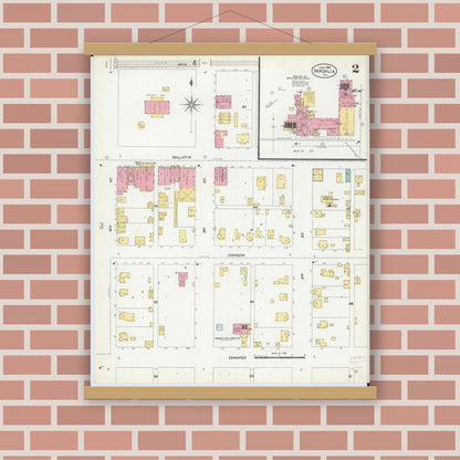 Old map wall art mockup — magnetic wood frame on brick wall — Sanborn Fire Insurance Map from Vandalia, Fayette County, Illinois (1906), Sheet #0002