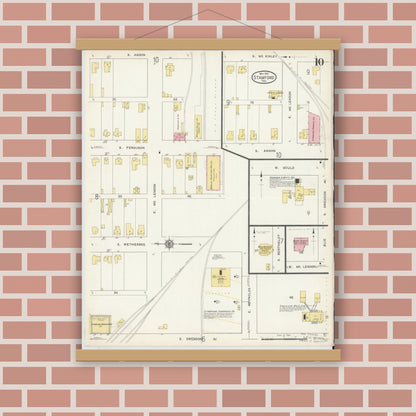 Old map wall art mockup — magnetic wood frame on brick wall — Sanborn Fire Insurance Map from Stamford, Jones County, Texas (1913), Sheet #0010