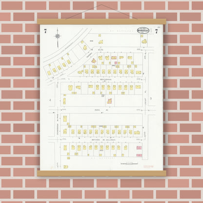Old map wall art mockup — magnetic wood frame on brick wall — Sanborn Fire Insurance Map from Manhasset, Nassau County, New York (1930), Sheet #0007