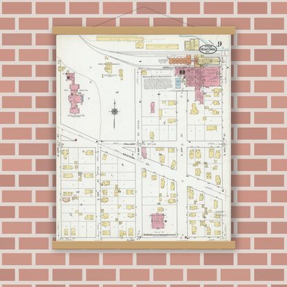 Old map wall art mockup — magnetic wood frame on brick wall — Sanborn Fire Insurance Map from Manitowoc, Manitowoc County, Wisconsin (1919), Sheet #0009