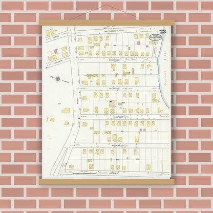 Old map wall art mockup — magnetic wood frame on brick wall — Sanborn Fire Insurance Map from Hyde Park, Norfolk County, Massachusetts (1917), Sheet #0023