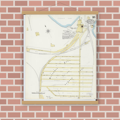 Old map wall art mockup — magnetic wood frame on brick wall — Sanborn Fire Insurance Map from Cadillac, Wexford County, Michigan (1895), Sheet #0016