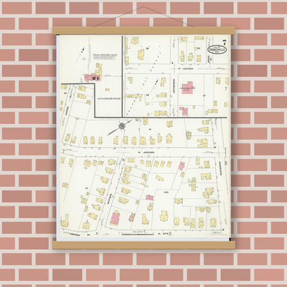 Old map wall art mockup — magnetic wood frame on brick wall — Sanborn Fire Insurance Map from Painesville, Lake County, Ohio (1911), Sheet #0007
