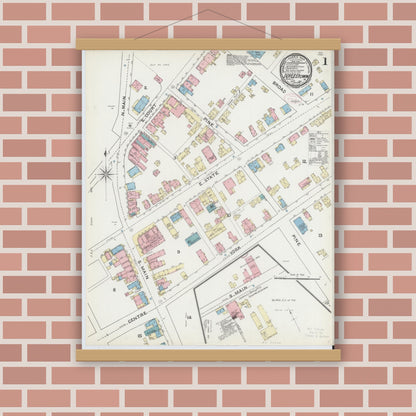 Old map wall art mockup — magnetic wood frame on brick wall — Sanborn Fire Insurance Map from Doylestown, Bucks County, Pennsylvania (1891) - Complete Map Set