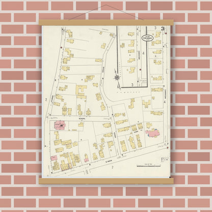Old map wall art mockup — magnetic wood frame on brick wall — Sanborn Fire Insurance Map from Orange, Franklin County, Massachusetts (1911), Sheet #0003