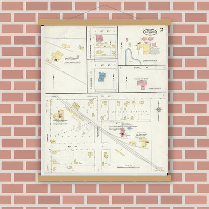 Old map wall art mockup — magnetic wood frame on brick wall — Sanborn Fire Insurance Map from Sycamore, Wyandot County, Ohio (1911), Sheet #0002