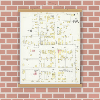 Old map wall art mockup — magnetic wood frame on brick wall — Sanborn Fire Insurance Map from Baltimore, Fairfield County, Ohio (1910), Sheet #0004