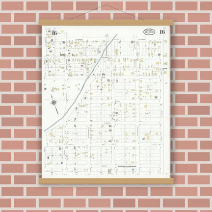 Old map wall art mockup — magnetic wood frame on brick wall — Sanborn Fire Insurance Map from Del Rio, Val Verde County, Texas (1930), Sheet #0016