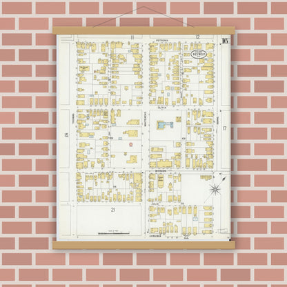 Old map wall art mockup — magnetic wood frame on brick wall — Sanborn Fire Insurance Map from Key West, Monroe County, Florida (1899), Sheet #0016