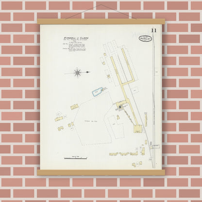 Old map wall art mockup — magnetic wood frame on brick wall — Sanborn Fire Insurance Map from Hurley, Iron County, Wisconsin (1891), Sheet #0011