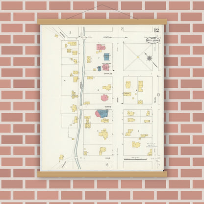 Old map wall art mockup — magnetic wood frame on brick wall — Sanborn Fire Insurance Map from Wellsboro, Tioga County, Pennsylvania (1910), Sheet #0012
