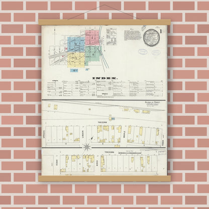 Old map wall art mockup — magnetic wood frame on brick wall — Sanborn Fire Insurance Map from Hurley, Iron County, Wisconsin (1898) - Complete Map Set