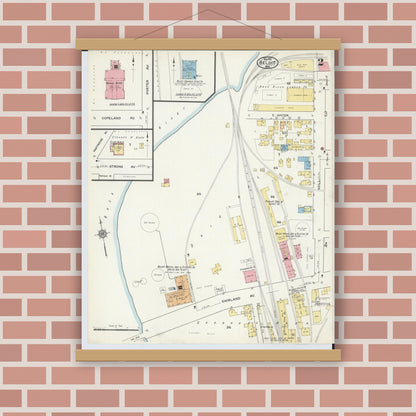 Old map wall art mockup — magnetic wood frame on brick wall — Sanborn Fire Insurance Map from Beloit, Rock County, Wisconsin (1915), Sheet #0002