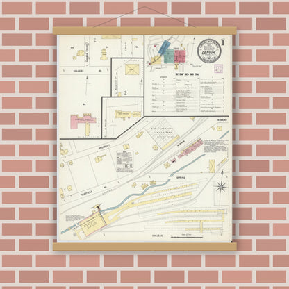 Old map wall art mockup — magnetic wood frame on brick wall — Sanborn Fire Insurance Map from Lenoir, Caldwell County, North Carolina (1907), Sheet #0001