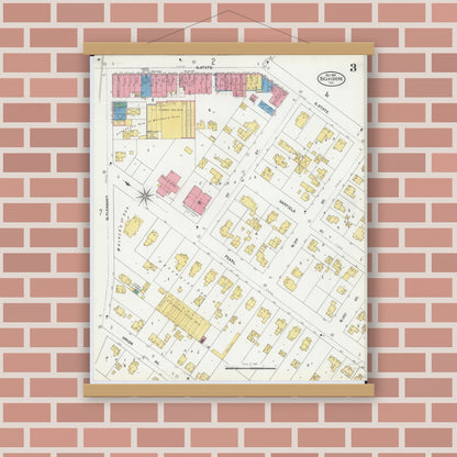 Old map wall art mockup — magnetic wood frame on brick wall — Sanborn Fire Insurance Map from Belvidere, Boone County, Illinois (1904), Sheet #0003