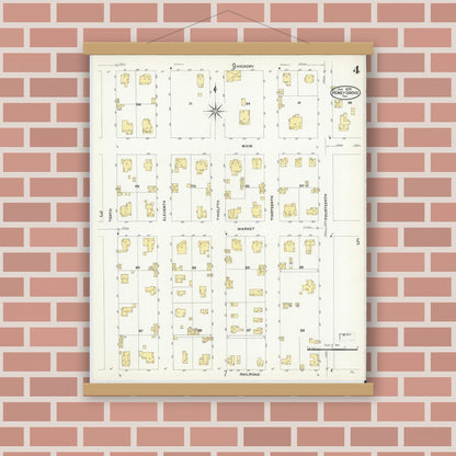 Old map wall art mockup — magnetic wood frame on brick wall — Sanborn Fire Insurance Map from Honey Grove, Fannin County, Texas (1909), Sheet #0004