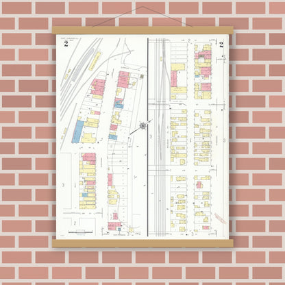 Old map wall art mockup — magnetic wood frame on brick wall — Sanborn Fire Insurance Map from East Dubuque, Jo Daviess County, Illinois (1940), Sheet #0002