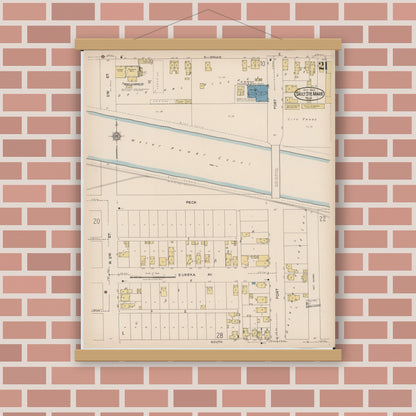 Old map wall art mockup — magnetic wood frame on brick wall — Sanborn Fire Insurance Map from Sault Sainte Marie, Chippewa County, Michigan (1922), Sheet #0021