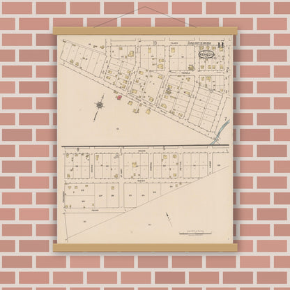 Old map wall art mockup — magnetic wood frame on brick wall — Sanborn Fire Insurance Map from Kenedy, Karnes County, Texas (1922), Sheet #0011