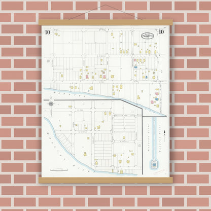 Old map wall art mockup — magnetic wood frame on brick wall — Sanborn Fire Insurance Map from Palmetto, Manatee County, Florida (1930), Sheet #0010