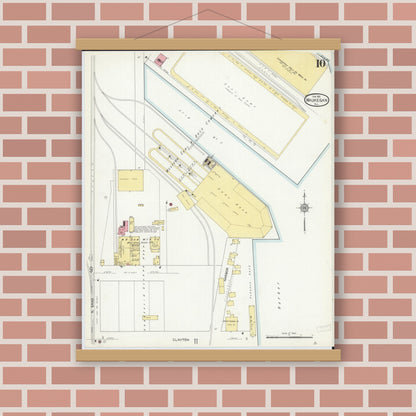 Old map wall art mockup — magnetic wood frame on brick wall — Sanborn Fire Insurance Map from Waukegan, Lake County, Illinois (1912), Sheet #0010