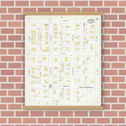 Old map wall art mockup — magnetic wood frame on brick wall — Sanborn Fire Insurance Map from Tuscola, Douglas County, Illinois (1907), Sheet #0005