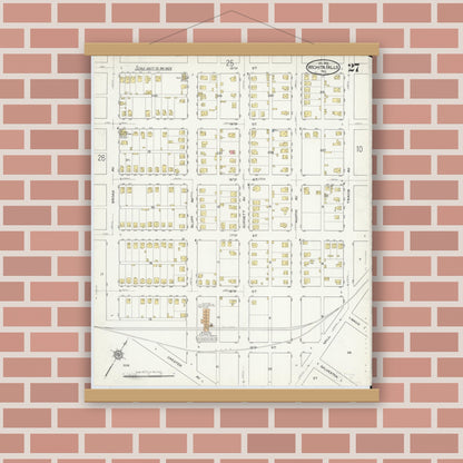 Old map wall art mockup — magnetic wood frame on brick wall — Sanborn Fire Insurance Map from Wichita Falls, Wichita County, Texas (1915), Sheet #0027