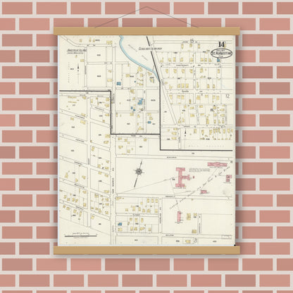 Old map wall art mockup — magnetic wood frame on brick wall — Sanborn Fire Insurance Map from Saint Augustine, Saint John's County, Florida (1917), Sheet #0014
