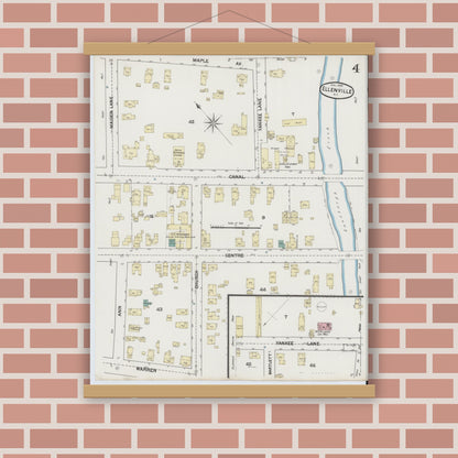 Old map wall art mockup — magnetic wood frame on brick wall — Sanborn Fire Insurance Map from Ellenville, Ulster County, New York (1889), Sheet #0004