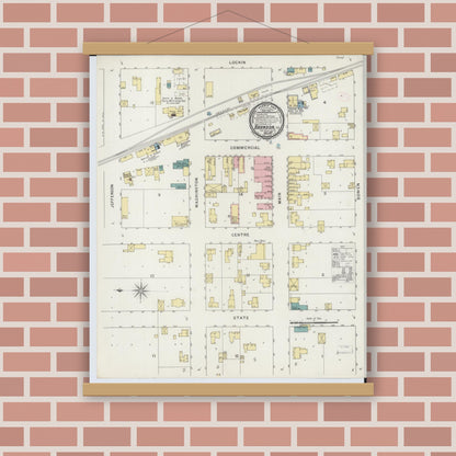 Old map wall art mockup — magnetic wood frame on brick wall — Sanborn Fire Insurance Map from Brandon, Fond du Lac County, Wisconsin (1894), Sheet #0001