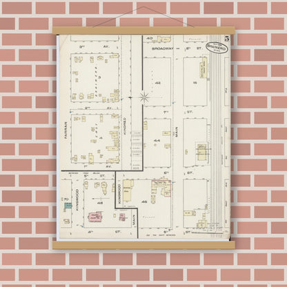 Old map wall art mockup — magnetic wood frame on brick wall — Sanborn Fire Insurance Map from Brainerd, Crow Wing County, Minnesota (1885), Sheet #0005