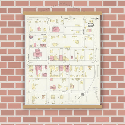 Old map wall art mockup — magnetic wood frame on brick wall — Sanborn Fire Insurance Map from Marion, Smyth County, Virginia (1913), Sheet #0005