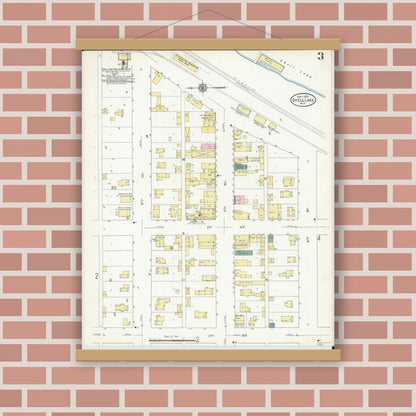 Old map wall art mockup — magnetic wood frame on brick wall — Sanborn Fire Insurance Map from Shell Lake, Washburn County, Wisconsin (1909), Sheet #0003