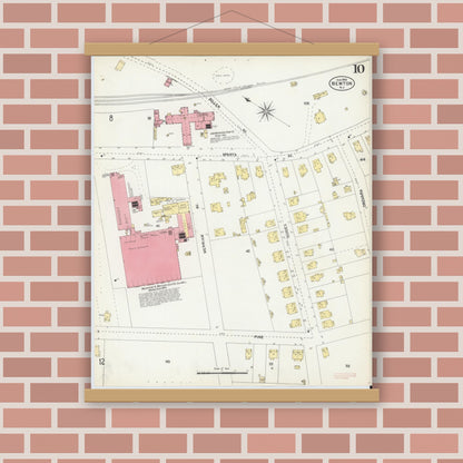 Old map wall art mockup — magnetic wood frame on brick wall — Sanborn Fire Insurance Map from Newton, Sussex County, New Jersey (1903), Sheet #0010
