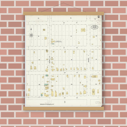 Old map wall art mockup — magnetic wood frame on brick wall — Sanborn Fire Insurance Map from Miami, Dade County, Florida (1899), Sheet #0002