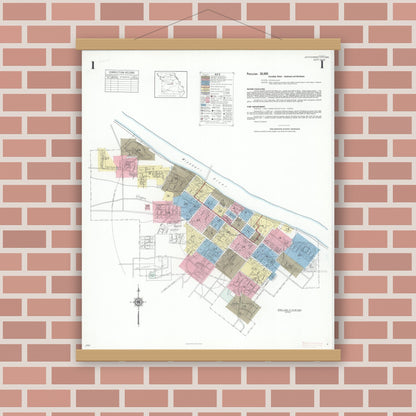 Old map wall art mockup — magnetic wood frame on brick wall — Sanborn Fire Insurance Map from Jefferson City, Cole County, Missouri (1939), Sheet #0001