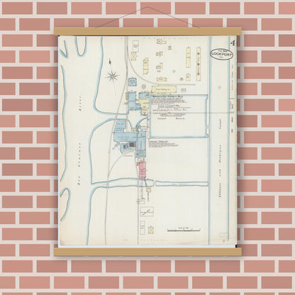 Old map wall art mockup — magnetic wood frame on brick wall — Sanborn Fire Insurance Map from Lockport, Will County, Illinois (1886), Sheet #0004